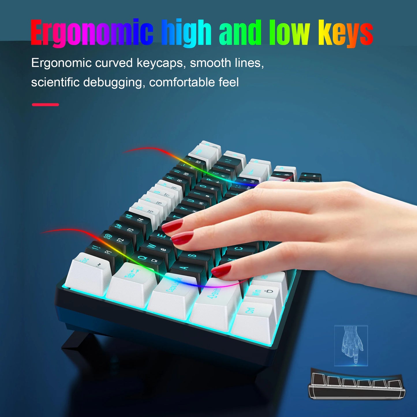 Mechanical Keyboard Ergonomics RGB Backlit LED 68Keys