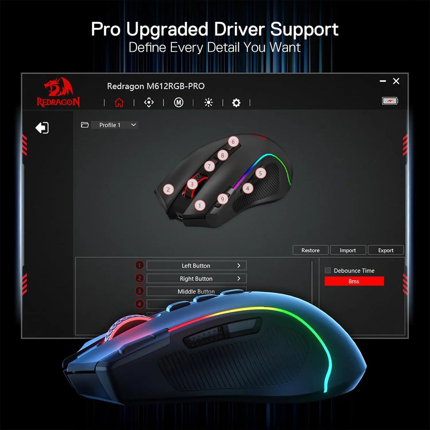 Redragon M612 PRO BT & 2.4RGB Gaming Mouse