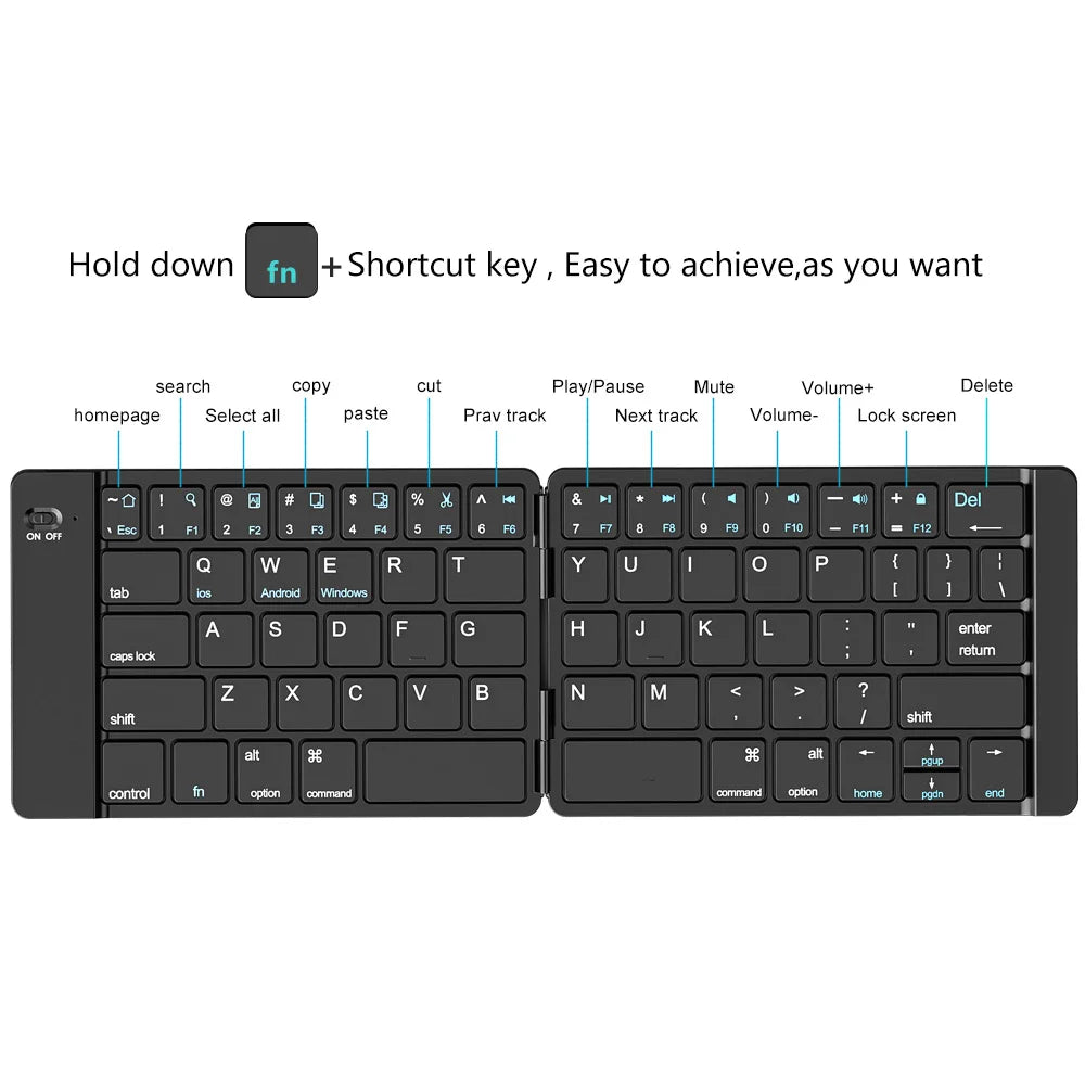 Mini Foldable Wireless Keyboard Ultra Slim Portable Bluetooth