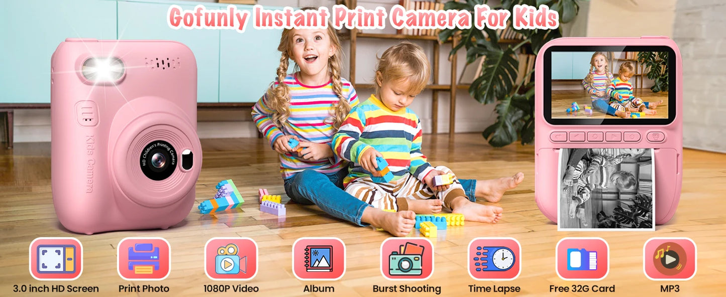 Instant Print Camera for Kids, 3.0 32MP HD 1080P Digital