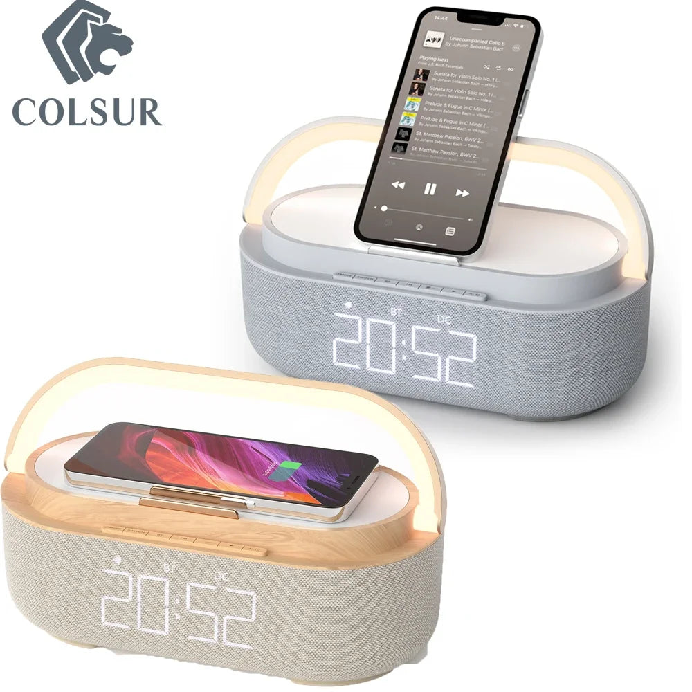 Wireless Charger 15W Portable Digital Alarm Clock Bluetooth Speaker