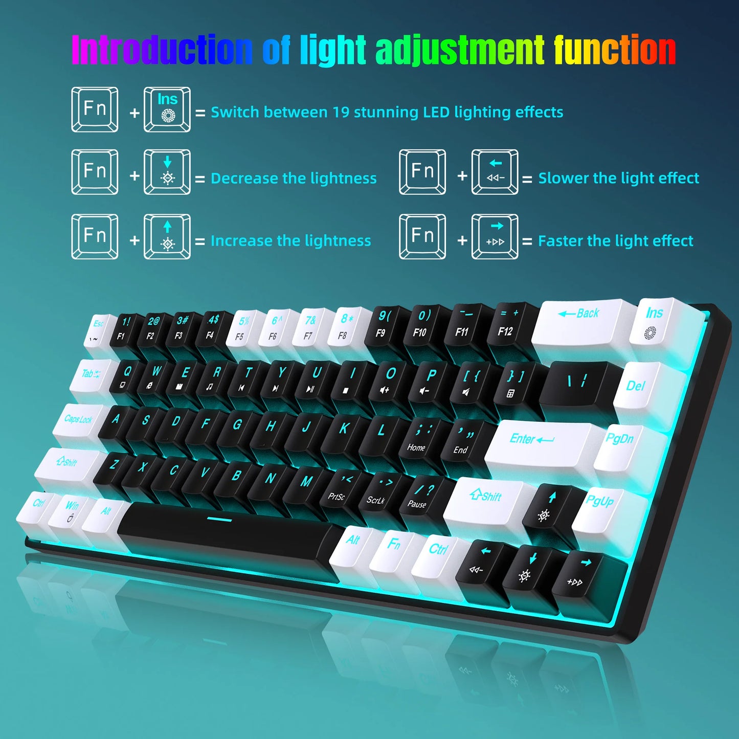 Mechanical Keyboard Ergonomics RGB Backlit LED 68Keys