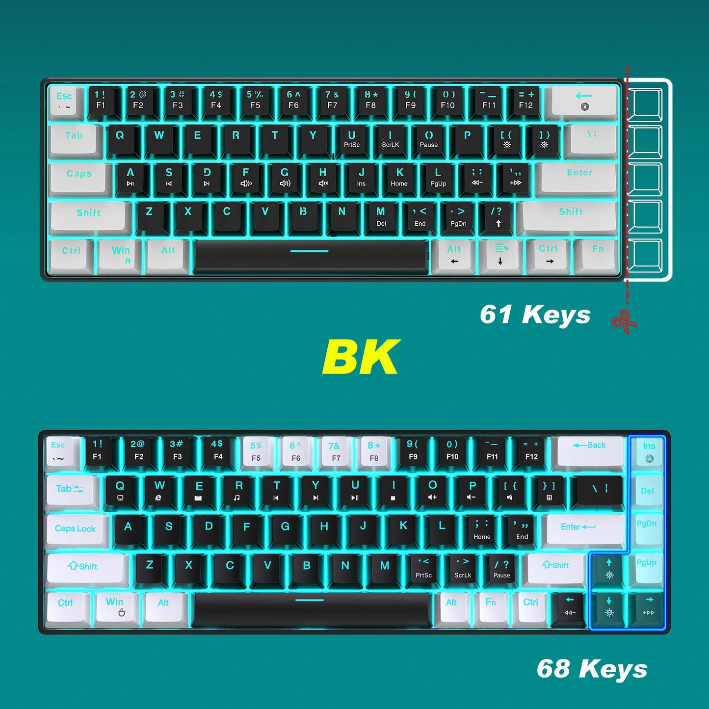 Mechanical Keyboard Ergonomics RGB Backlit LED 68Keys