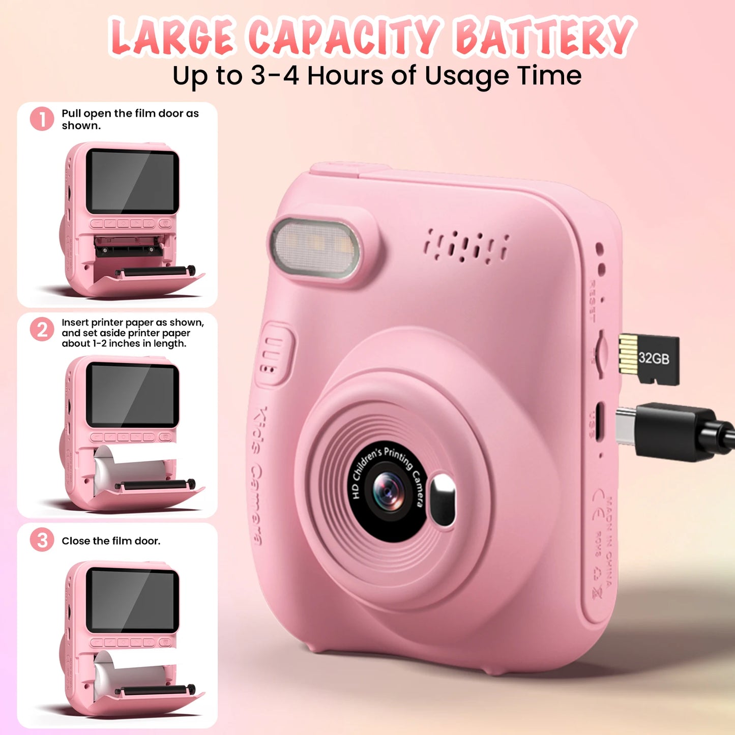 Instant Print Camera for Kids, 3.0 32MP HD 1080P Digital