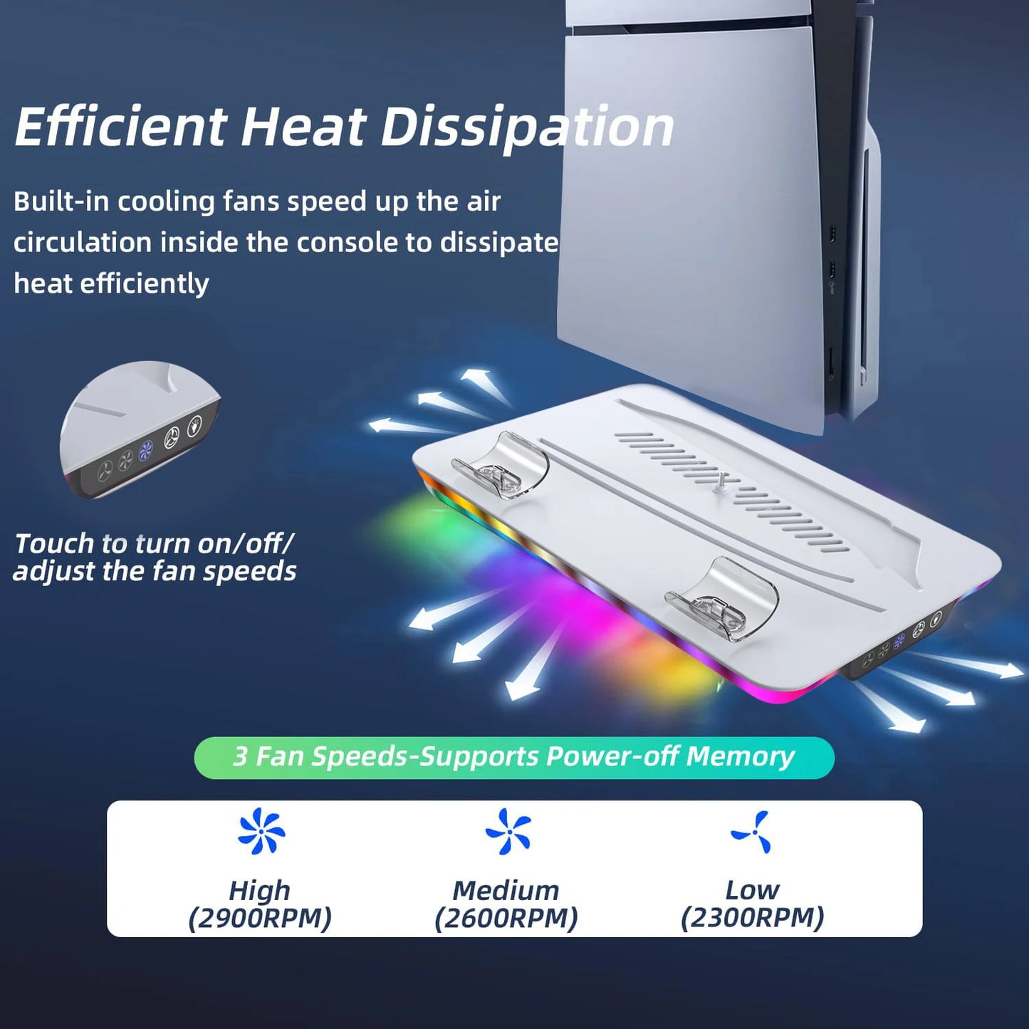 Stand With 3 Level Cooling Station & RGB LED With Controller Charger Playstation