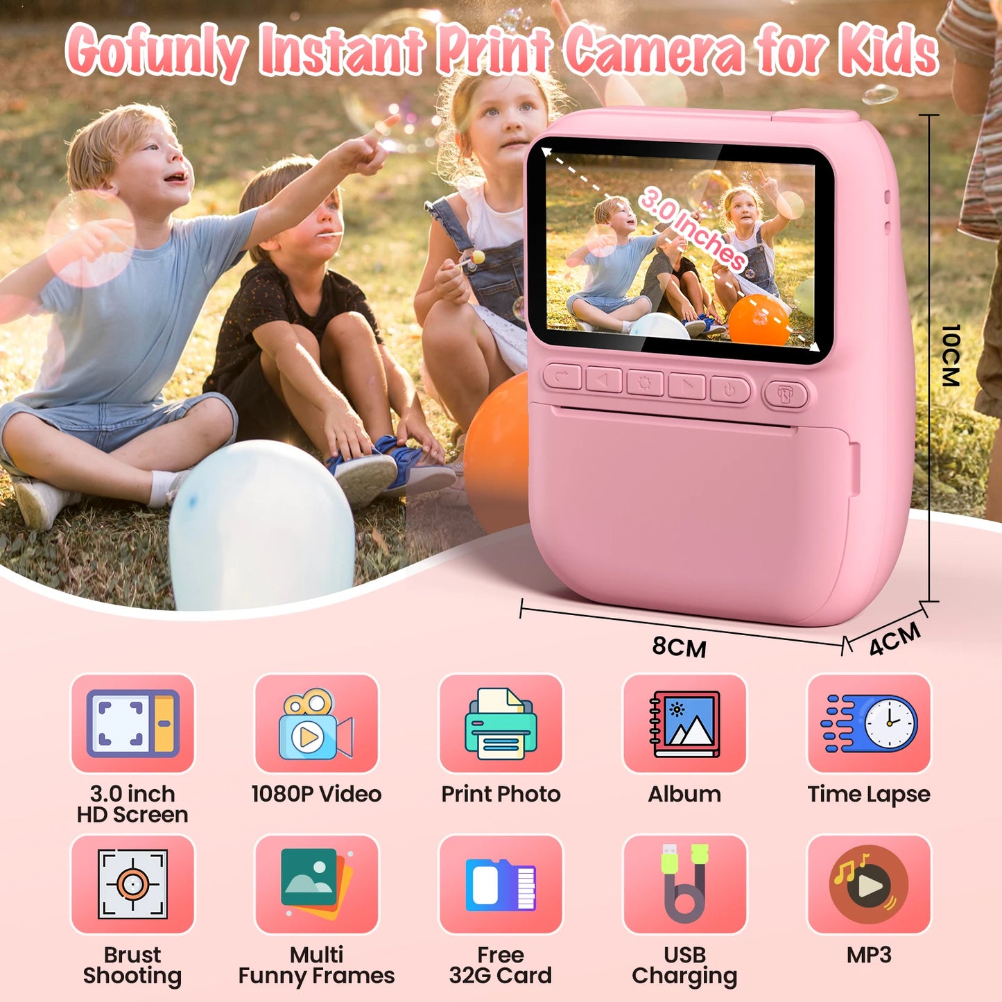 Instant Print Camera for Kids, 3.0 32MP HD 1080P Digital