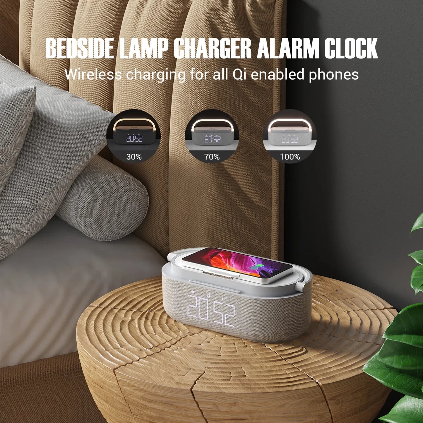 Wireless Charger 15W Portable Digital Alarm Clock Bluetooth Speaker