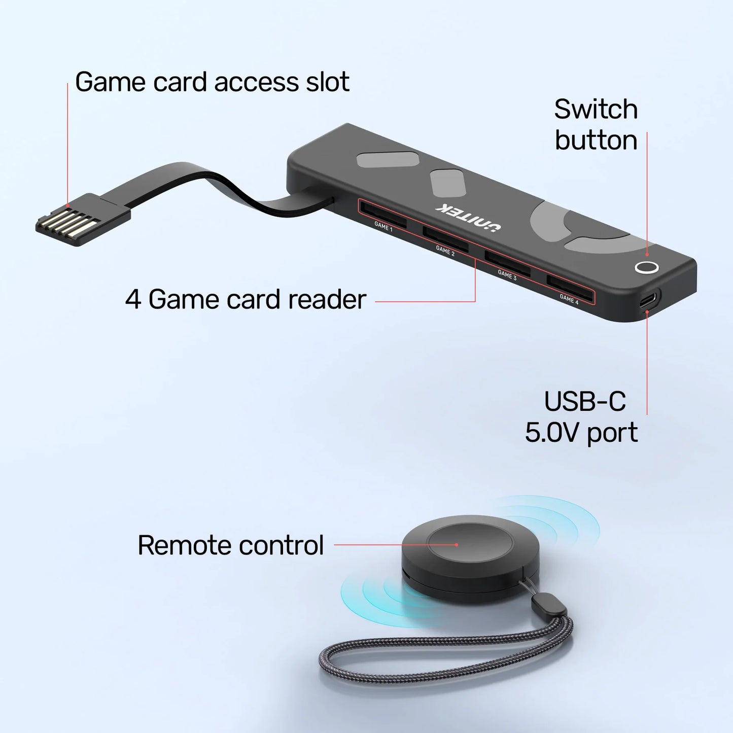 OLED Game Card Reader with Wireless Remote Control Fast One-button Switching Gaming Accessory