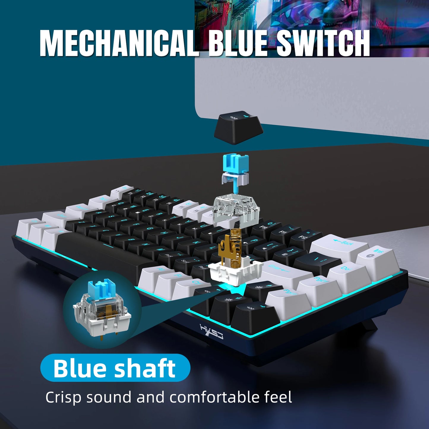 Mechanical Keyboard Ergonomics RGB Backlit LED 68Keys