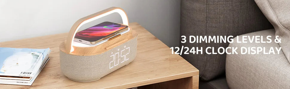 Wireless Charger 15W Portable Digital Alarm Clock Bluetooth Speaker