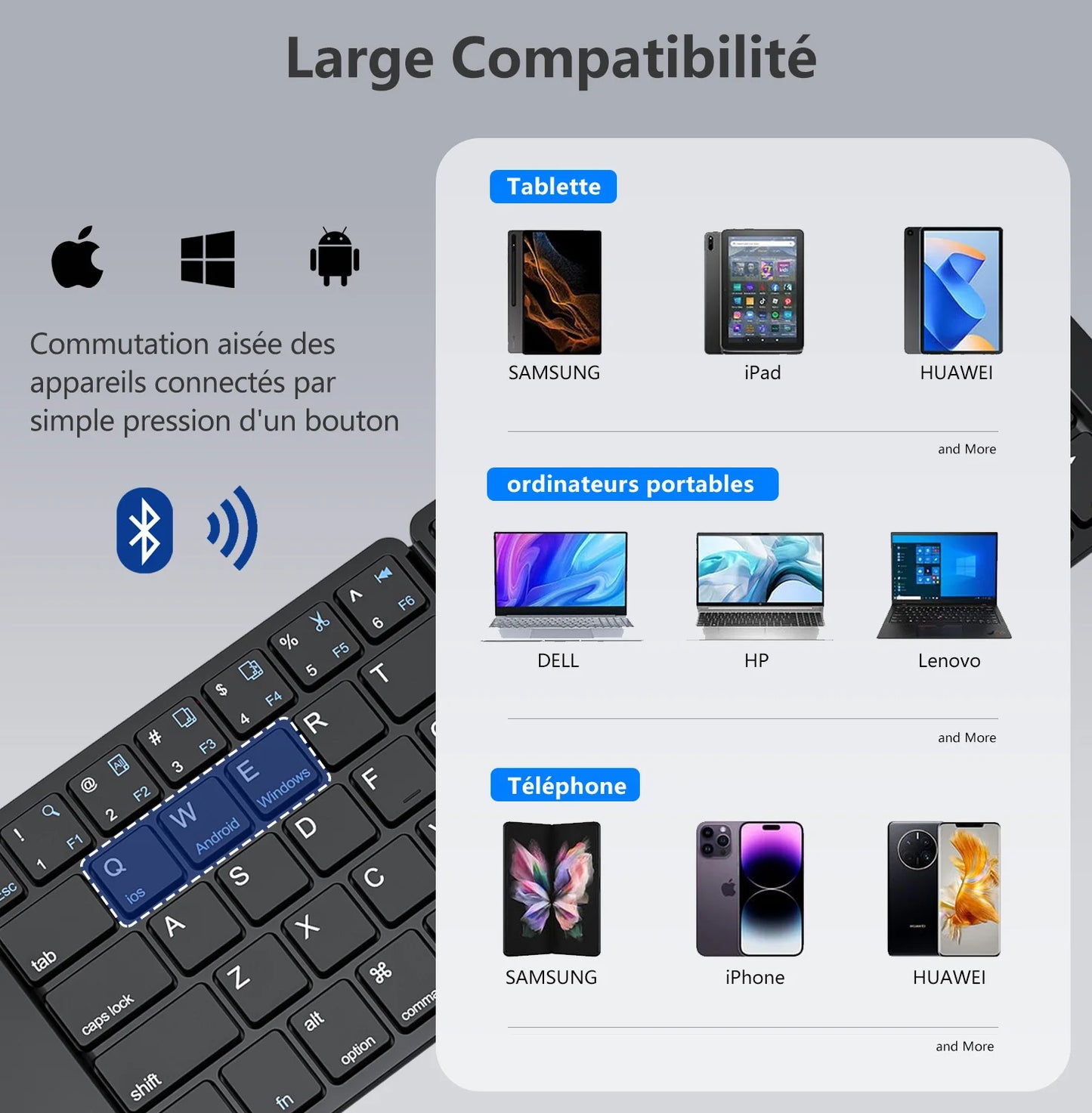 Mini Foldable Wireless Keyboard Ultra Slim Portable Bluetooth