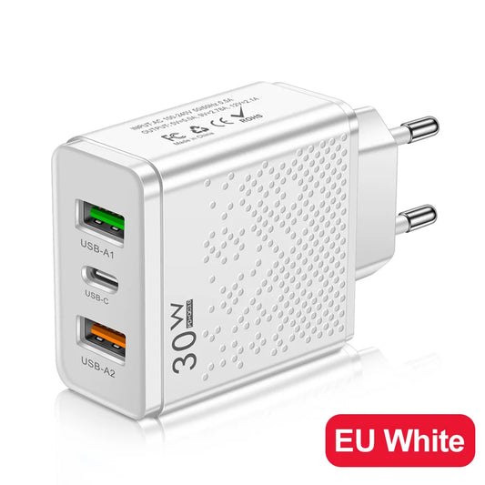 PD 30W 2 USB Charger LED Type C Wall Charger Power