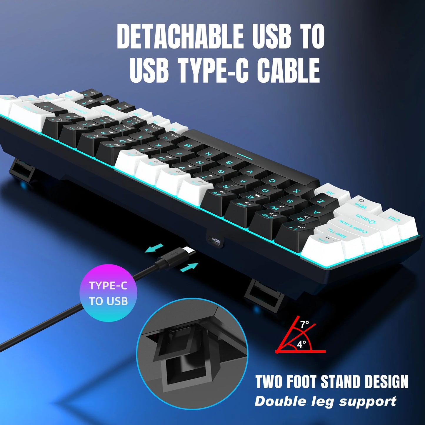 Mechanical Keyboard Ergonomics RGB Backlit LED 68Keys