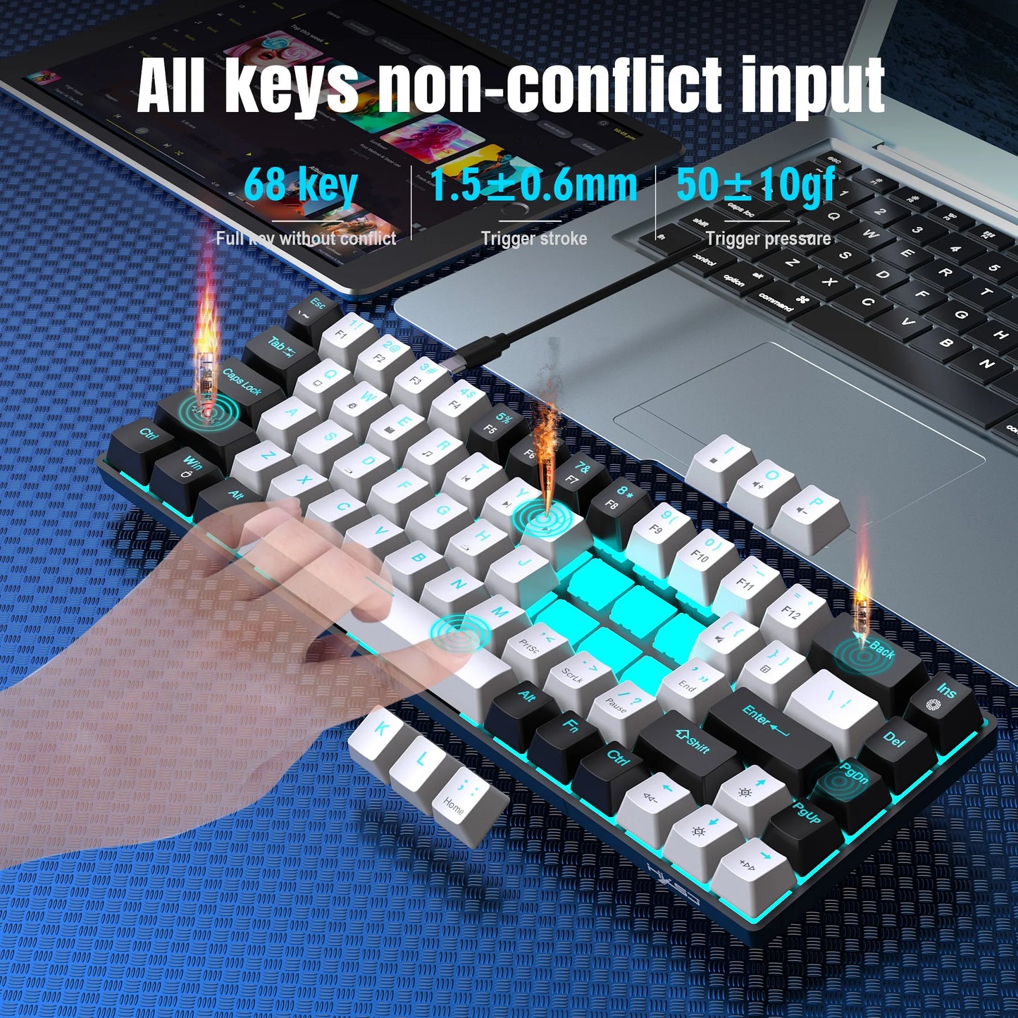 Mechanical Keyboard Ergonomics RGB Backlit LED 68Keys