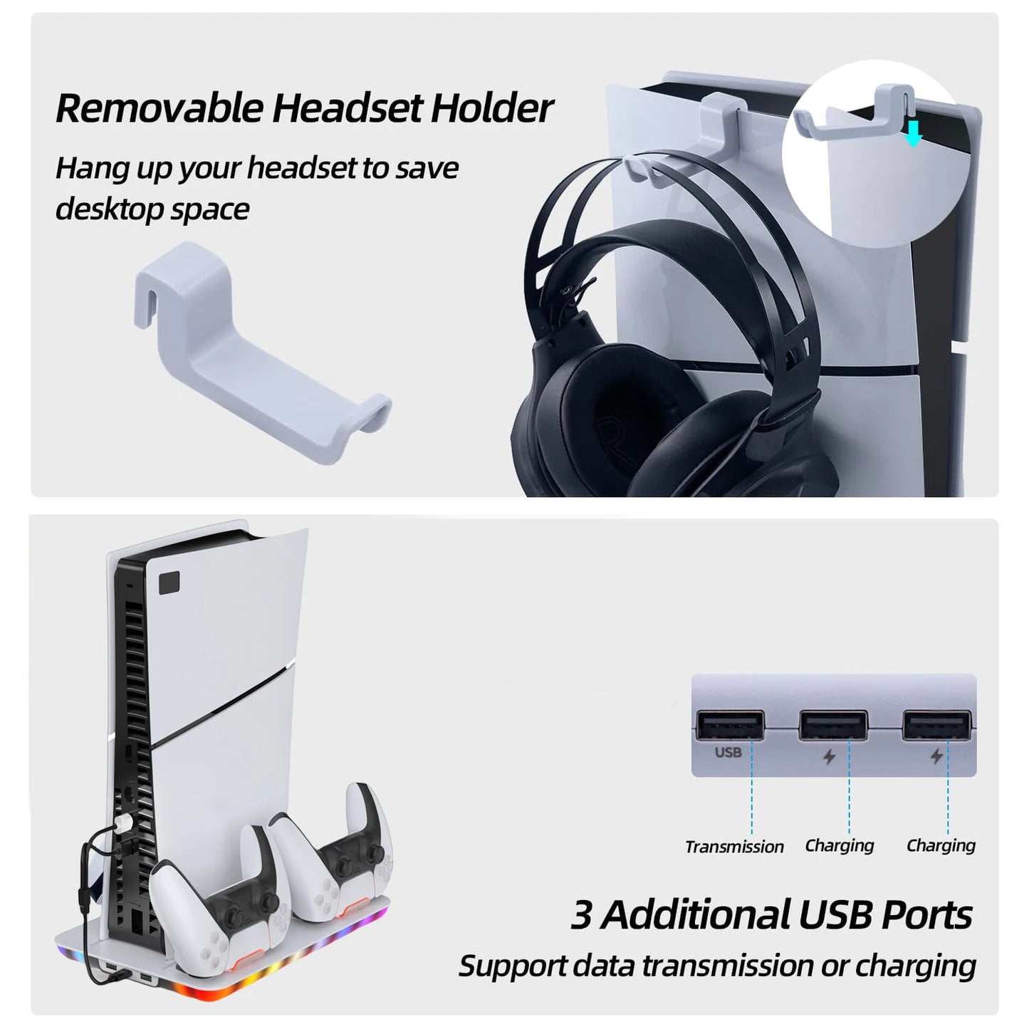 Stand With 3 Level Cooling Station & RGB LED With Controller Charger Playstation