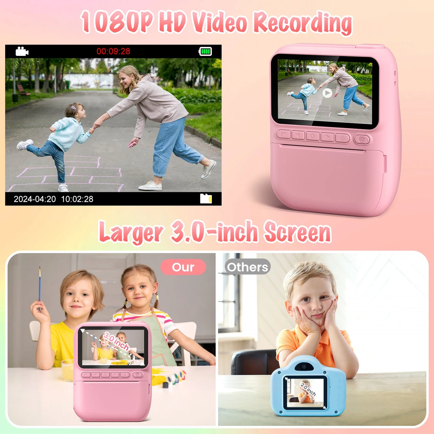 Instant Print Camera for Kids, 3.0 32MP HD 1080P Digital