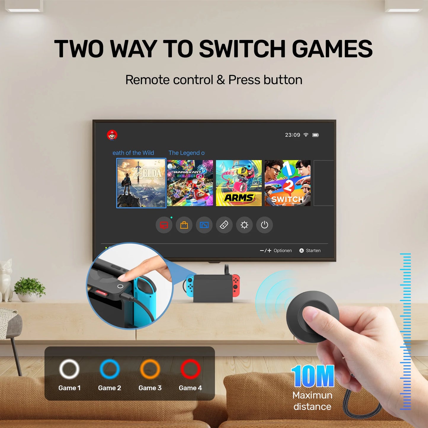 OLED Game Card Reader with Wireless Remote Control Fast One-button Switching Gaming Accessory