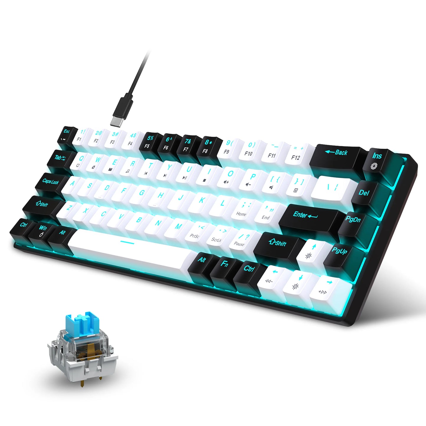 Mechanical Keyboard Ergonomics RGB Backlit LED 68Keys