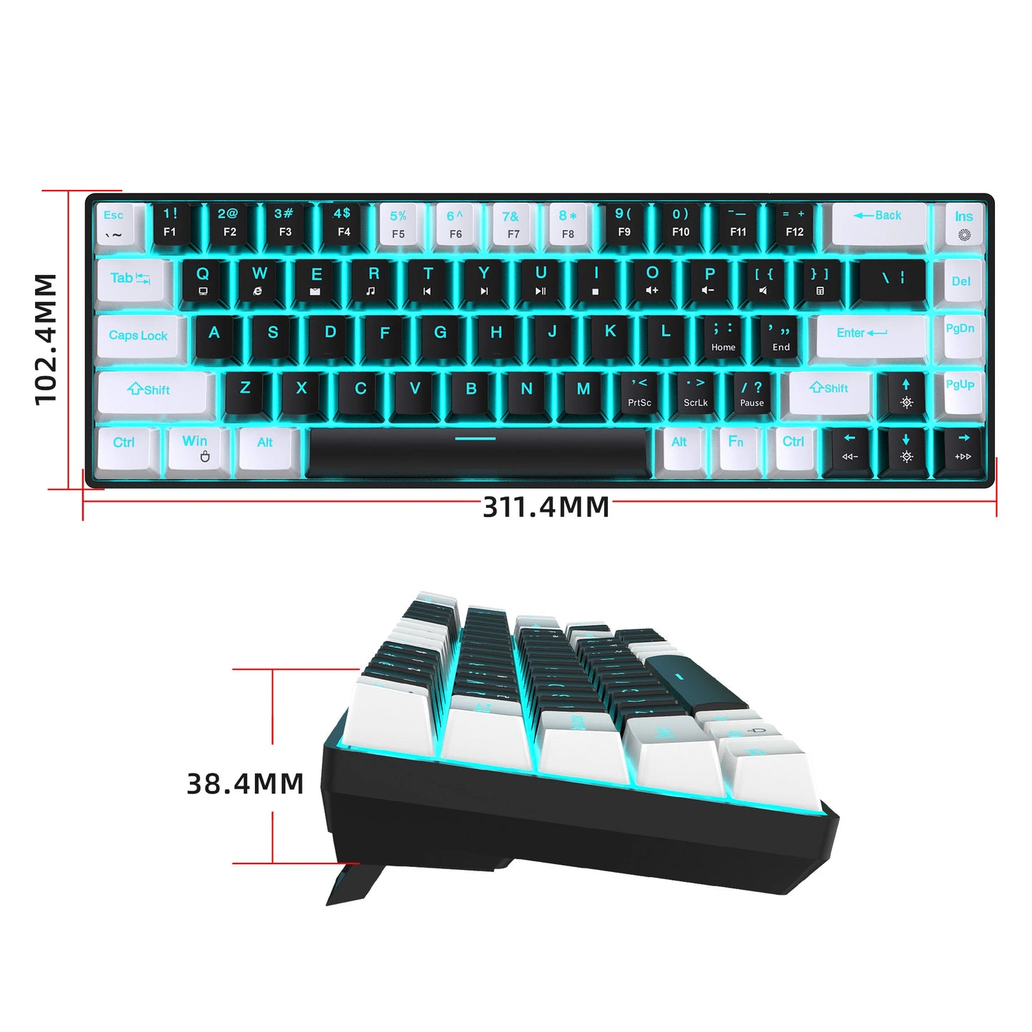 Mechanical Keyboard Ergonomics RGB Backlit LED 68Keys