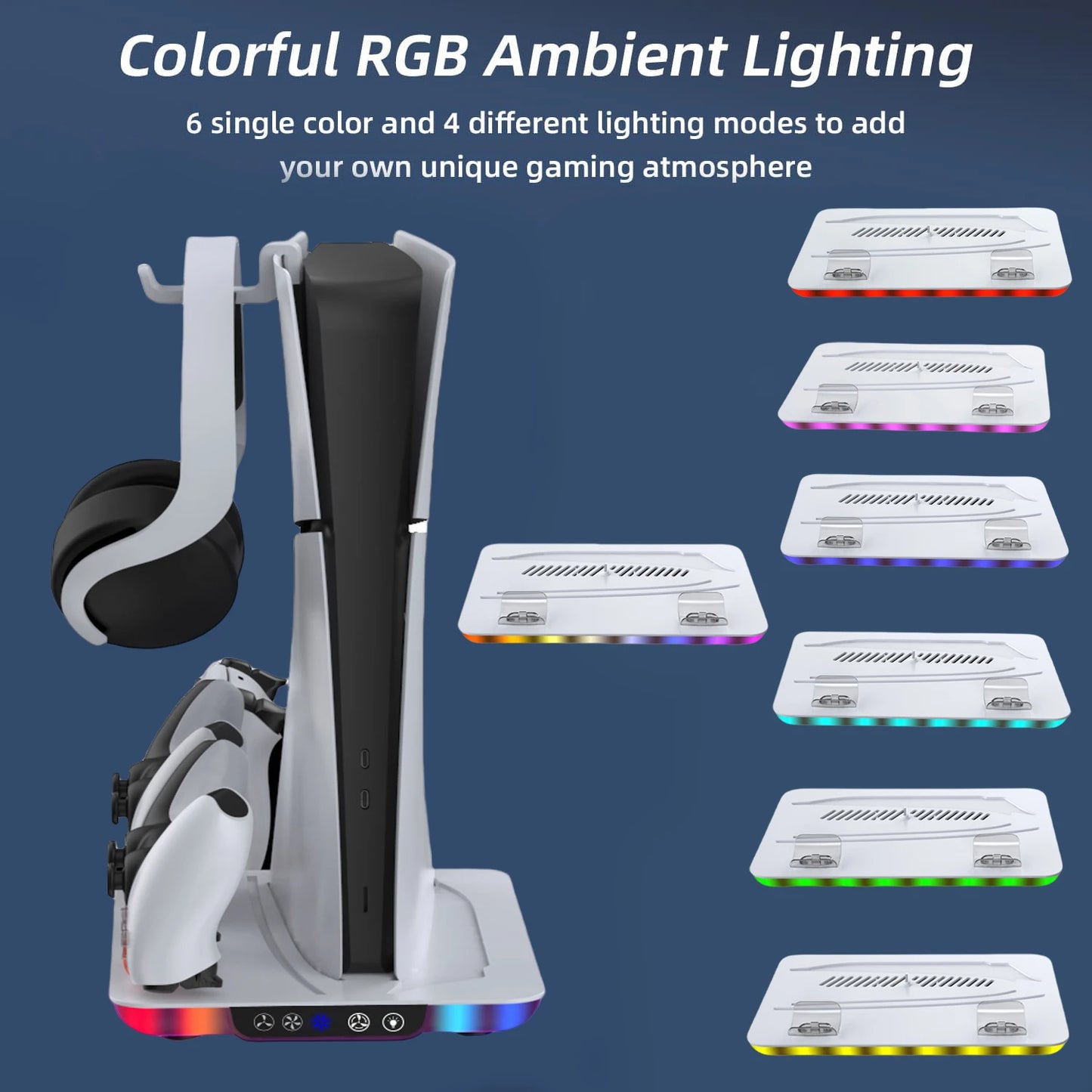 Stand With 3 Level Cooling Station & RGB LED With Controller Charger Playstation